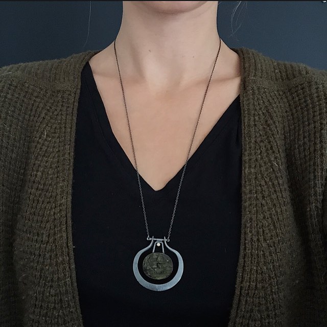 Rough green tourmaline necklace off to @lightartdesign for their annual Metals Show. Such a shame, it goes great with my new sweater! #emilytriplettjewelry #modernjewelry